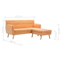 Sofa z leżanką, obita tkaniną, 171,5x138x81,5 cm, pomarańczowa