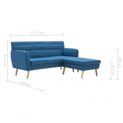 Sofa z leżanką, obita tkaniną, 171,5 x 138 x 81,5 cm, niebieska