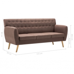 3-osobowa sofa tapicerowana tkaniną, 172x70x82 cm, brązowa