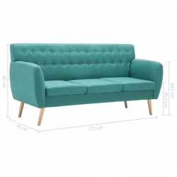 3-osobowa sofa tapicerowana tkaniną, 172x70x82 cm, zielona