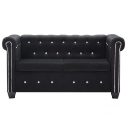 Sofa Chesterfield, 2-os., obita aksamitem, 146x75x72 cm, czarna