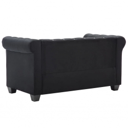 Sofa Chesterfield, 2-os., obita aksamitem, 146x75x72 cm, czarna