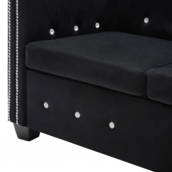 Sofa Chesterfield, 2-os., obita aksamitem, 146x75x72 cm, czarna