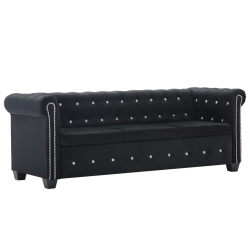 Sofa Chesterfield, 3-os., obita aksamitem, 199x75x72 cm, czarna