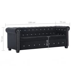 Sofa Chesterfield, 3-os., obita aksamitem, 199x75x72 cm, czarna