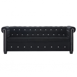 Sofa Chesterfield, 3-os., obita aksamitem, 199x75x72 cm, czarna