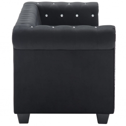 Sofa Chesterfield, 3-os., obita aksamitem, 199x75x72 cm, czarna