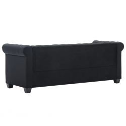 Sofa Chesterfield, 3-os., obita aksamitem, 199x75x72 cm, czarna