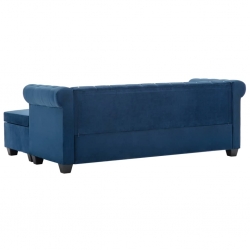 Sofa Chesterfield z leżanką, aksamit, 199x142x72 cm, niebieska