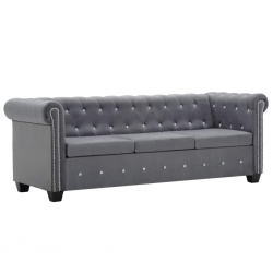 Sofa Chesterfield, 3-os., obita aksamitem, 199x75x72 cm, szara