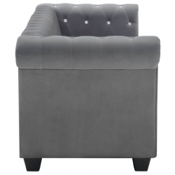 Sofa Chesterfield, 3-os., obita aksamitem, 199x75x72 cm, szara