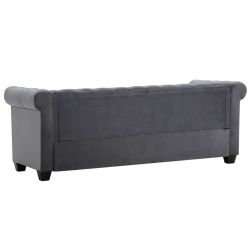Sofa Chesterfield, 3-os., obita aksamitem, 199x75x72 cm, szara
