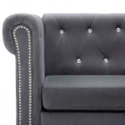 Sofa Chesterfield, 3-os., obita aksamitem, 199x75x72 cm, szara