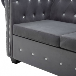 Sofa Chesterfield, 3-os., obita aksamitem, 199x75x72 cm, szara