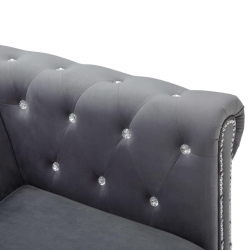 Sofa Chesterfield, 3-os., obita aksamitem, 199x75x72 cm, szara