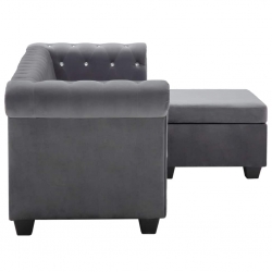 Sofa Chesterfield z leżanką, aksamit, 199 x 142 x 72 cm, szara