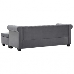 Sofa Chesterfield z leżanką, aksamit, 199 x 142 x 72 cm, szara