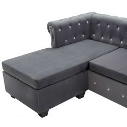 Sofa Chesterfield z leżanką, aksamit, 199 x 142 x 72 cm, szara