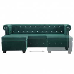 Sofa Chesterfield z leżanką, aksamit, 199x142x72 cm, zielona