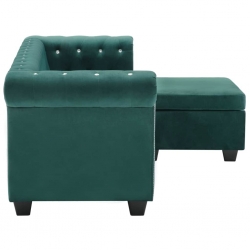 Sofa Chesterfield z leżanką, aksamit, 199x142x72 cm, zielona