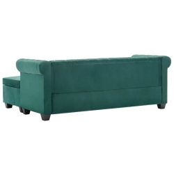Sofa Chesterfield z leżanką, aksamit, 199x142x72 cm, zielona