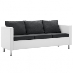 Sofa 3-osobowa obita sztuczną skórą, biało-ciemnoszara