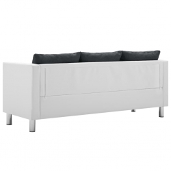 Sofa 3-osobowa obita sztuczną skórą, biało-ciemnoszara