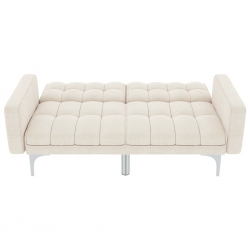 Sofa rozkładana, kremowa, tapicerowana tkaniną