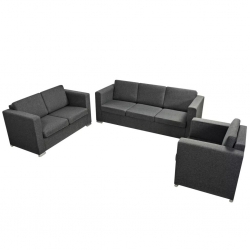 Komplet wypoczynkowy 3+2+1 ciemnoszary materiał