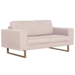 Sofa 2-osobowa tapicerowana tkaniną, kremowa
