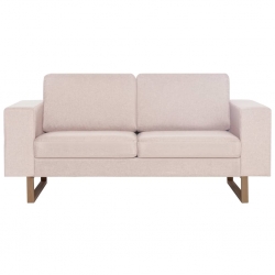 Sofa 2-osobowa tapicerowana tkaniną, kremowa