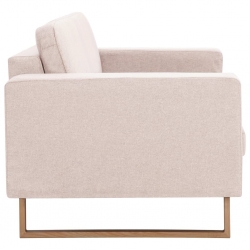 Sofa 2-osobowa tapicerowana tkaniną, kremowa