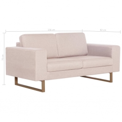 Sofa 2-osobowa tapicerowana tkaniną, kremowa