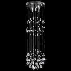 Lampa sufitowa z kryształkami i koralikami, srebrna, kula, 3xG9