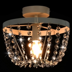 Lampa sufitowa z kryształkami i koralikami, biała, okrągła, E14