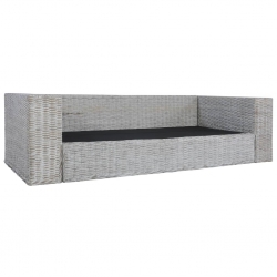 3-osobowa sofa z poduszkami, szara, naturalny rattan