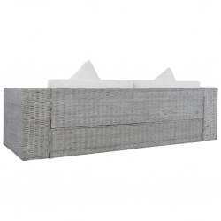 3-osobowa sofa z poduszkami, szara, naturalny rattan