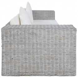 3-osobowa sofa z poduszkami, szara, naturalny rattan