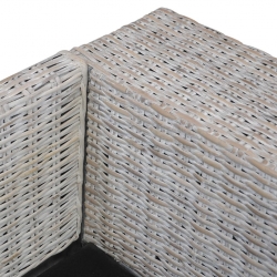 3-osobowa sofa z poduszkami, szara, naturalny rattan