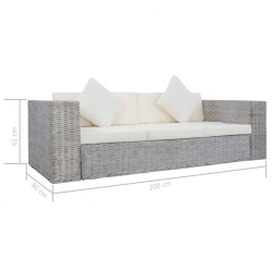 3-osobowa sofa z poduszkami, szara, naturalny rattan