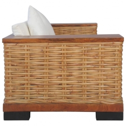 2-osobowa sofa z poduszkami, brązowa, naturalny rattan