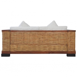 2-osobowa sofa z poduszkami, brązowa, naturalny rattan