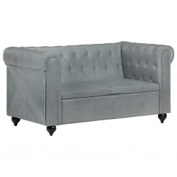 2-osobowa sofa Chesterfield, szara, skóra naturalna