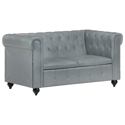 2-osobowa sofa Chesterfield, szara, skóra naturalna