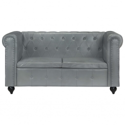 2-osobowa sofa Chesterfield, szara, skóra naturalna