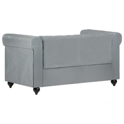 2-osobowa sofa Chesterfield, szara, skóra naturalna