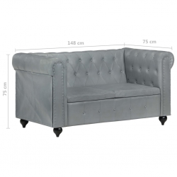 2-osobowa sofa Chesterfield, szara, skóra naturalna