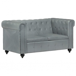 2-osobowa sofa Chesterfield, szara, skóra naturalna