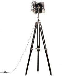 Lampa podłogowa na trójnogu, czarna, lite drewno mango, 171 cm