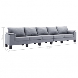 5-osobowa sofa, jasnoszara, tapicerowana tkaniną